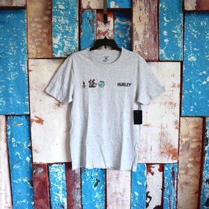 Men's Hurley Parks And Recreation Graphic Tee Short Sleeve MEDIUM Light Gray NEW